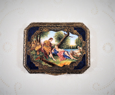 Italian Silver Hand-Painted Gilt and Enamel Compact