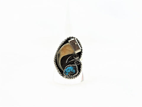 Silver Ring with Animal Claw and Turquoise