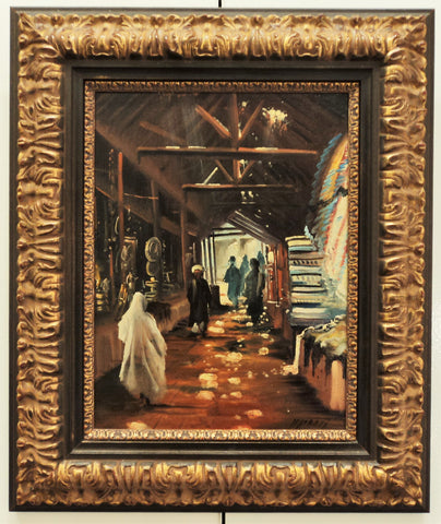 M.H. Frazi Bazaar Scene Oil on Canvas