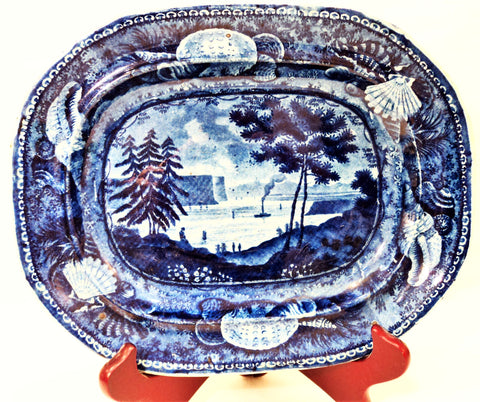 Antique Flow Blue Oval Dish by Enoch Wood & Sons