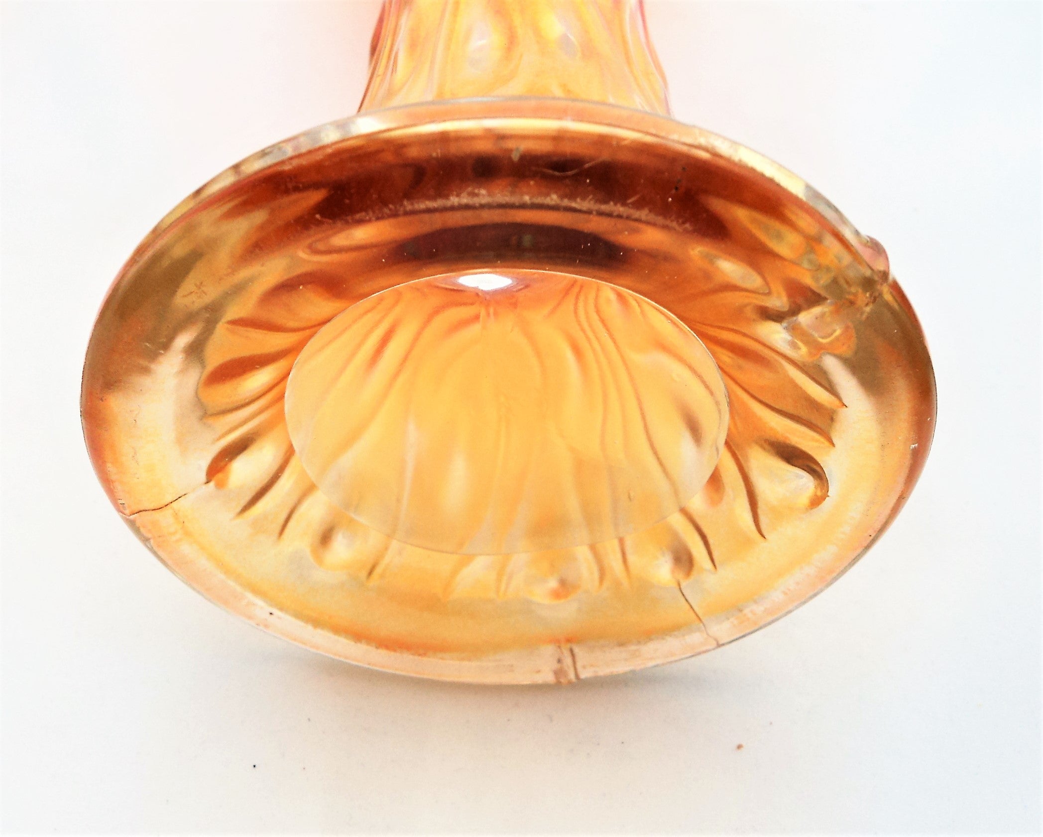 Antique Northwood Marigold Tree Trunk Carnival Glass Vase