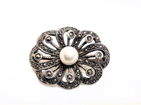 Sterling Silver and Marcasite Brooch