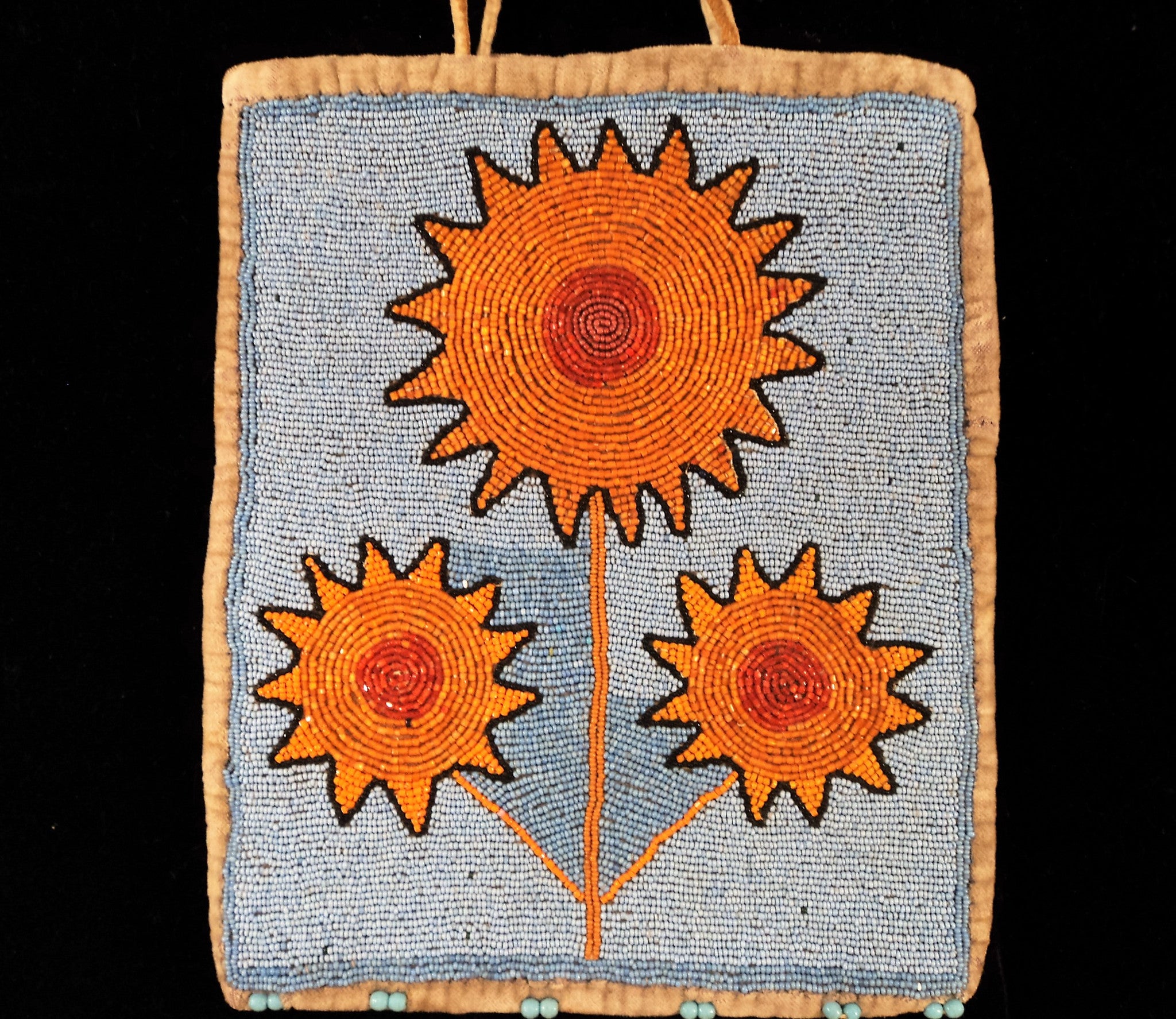 Native American Plains Indian Beaded Velvet Bag with Flowers