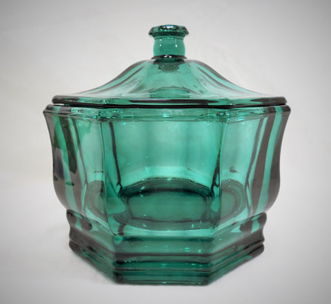 Hexagonal Teal Glass Covered Candy Dish