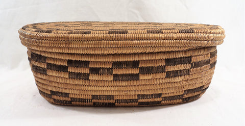 Early 1900s Pima Hand-Woven Oval Lidded Basket