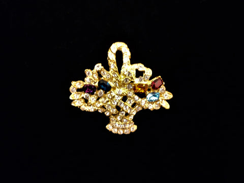 Vintage Goldtone Colored Cubic Zirconia and Rhinestones Basket Brooch