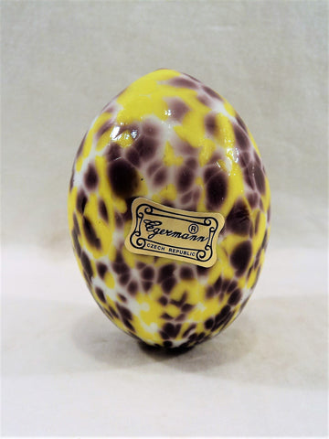 Egermann Yellow and Plum Speckled Art Glass Egg