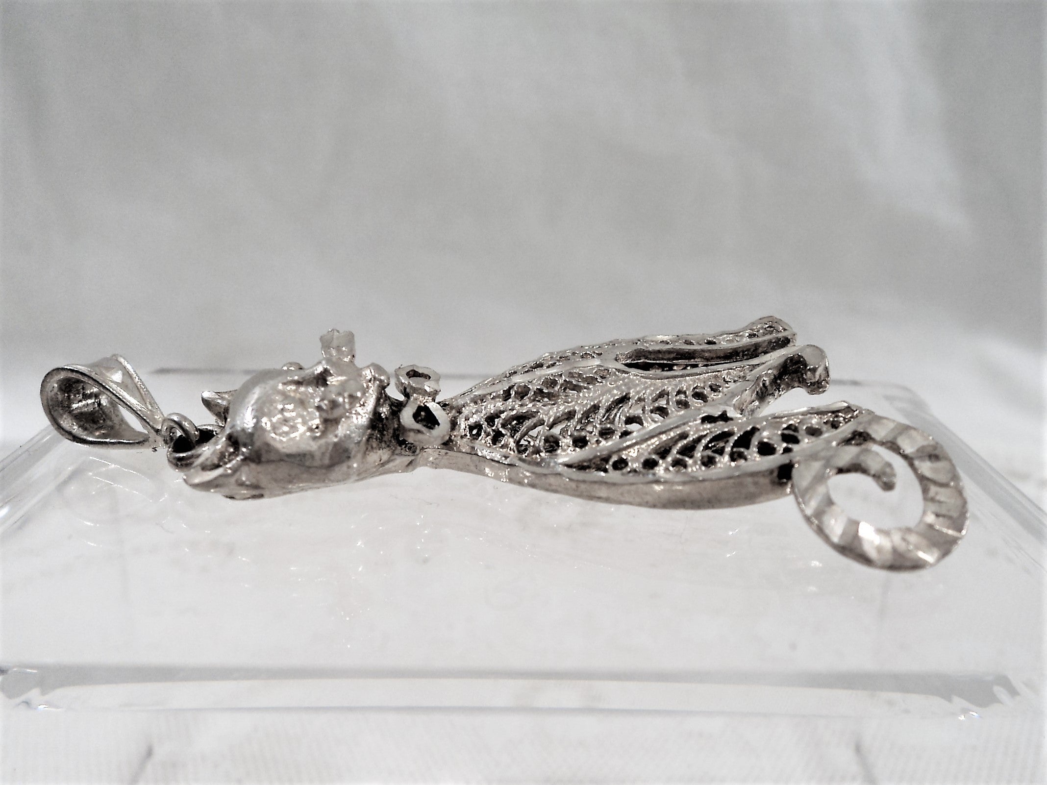 Vintage Sterling Silver Filigree Cat Pendant