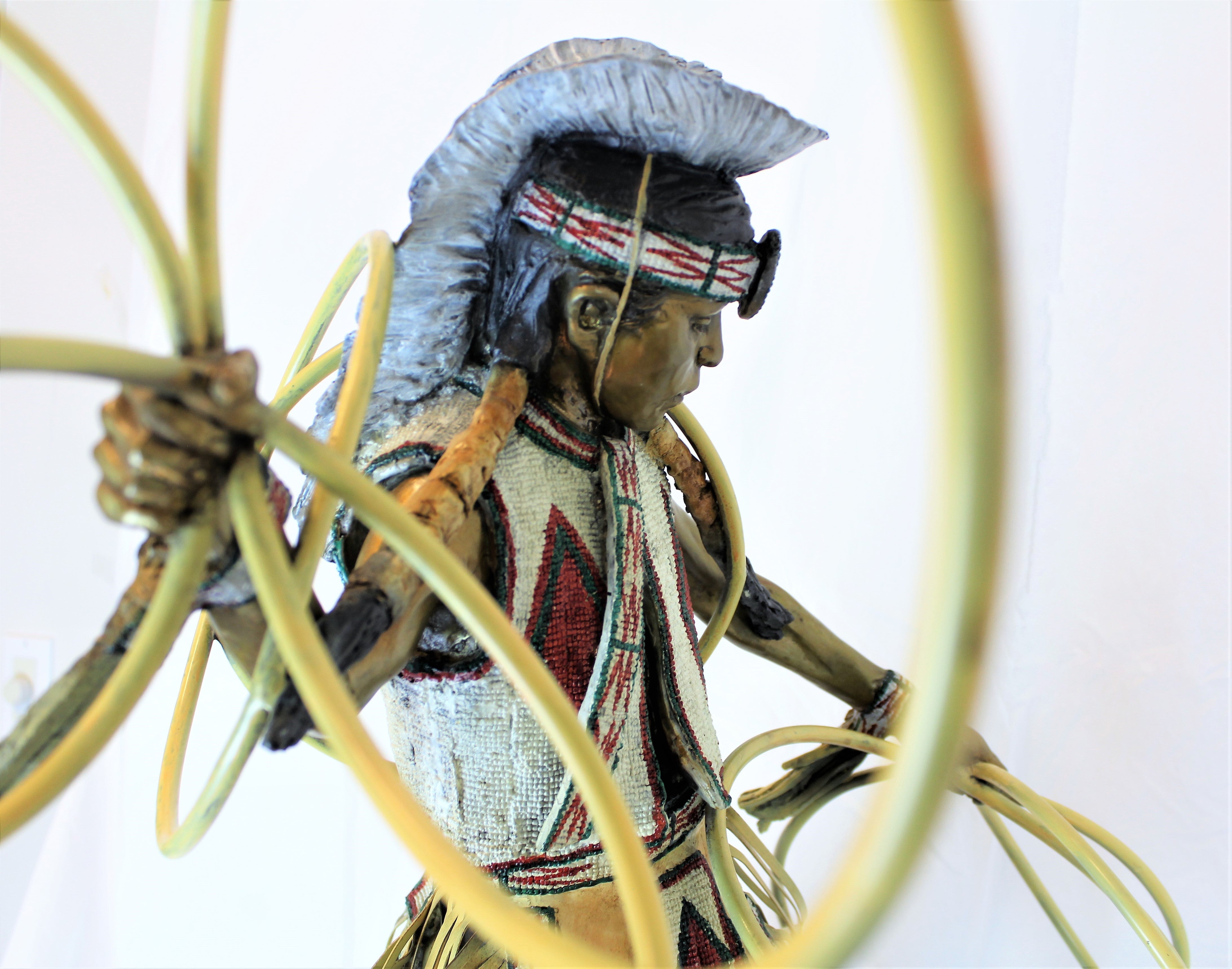 Hoop Dancer Polychrome Bronze Statue