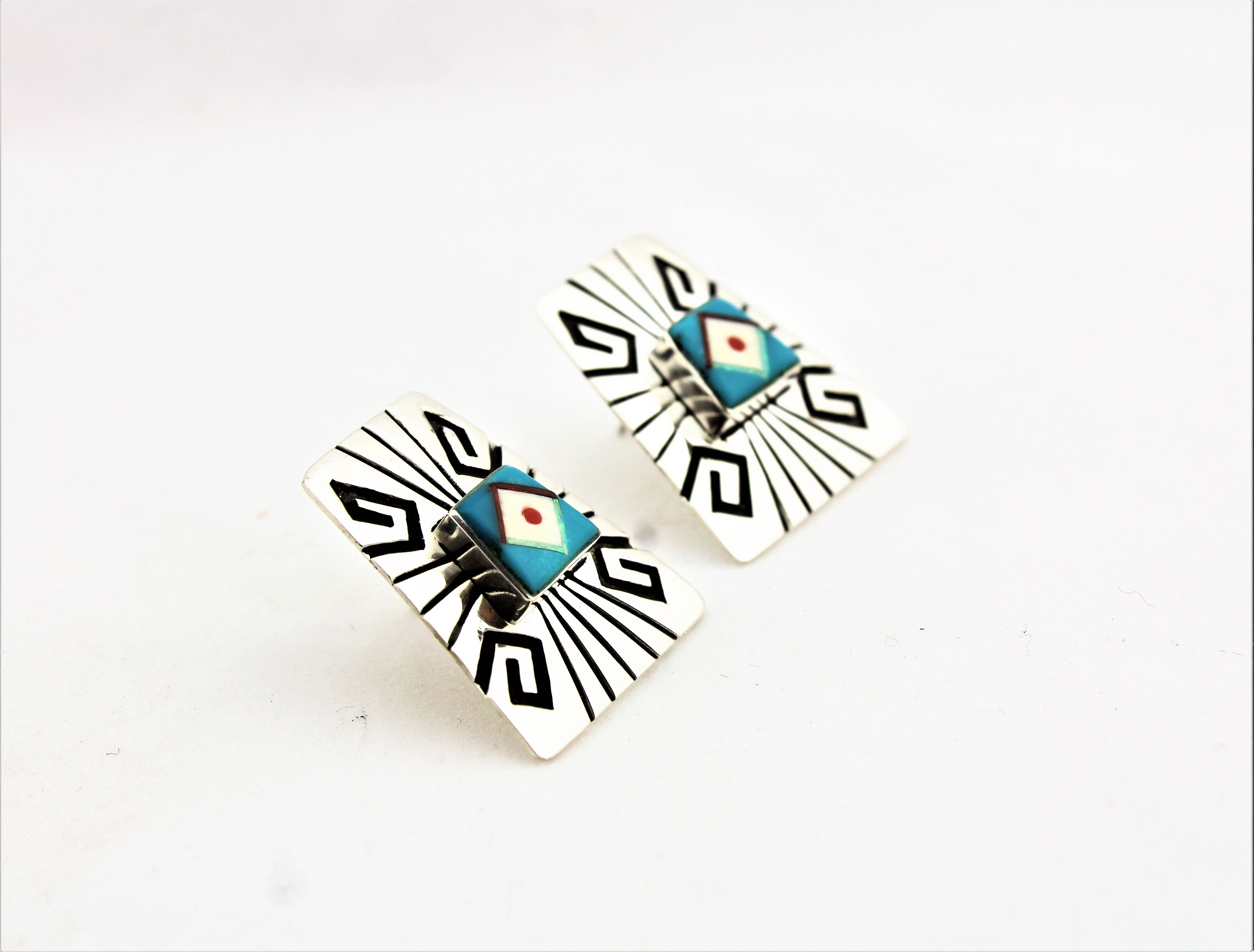 Abraham Begay Sterling Silver Overlay Earrings