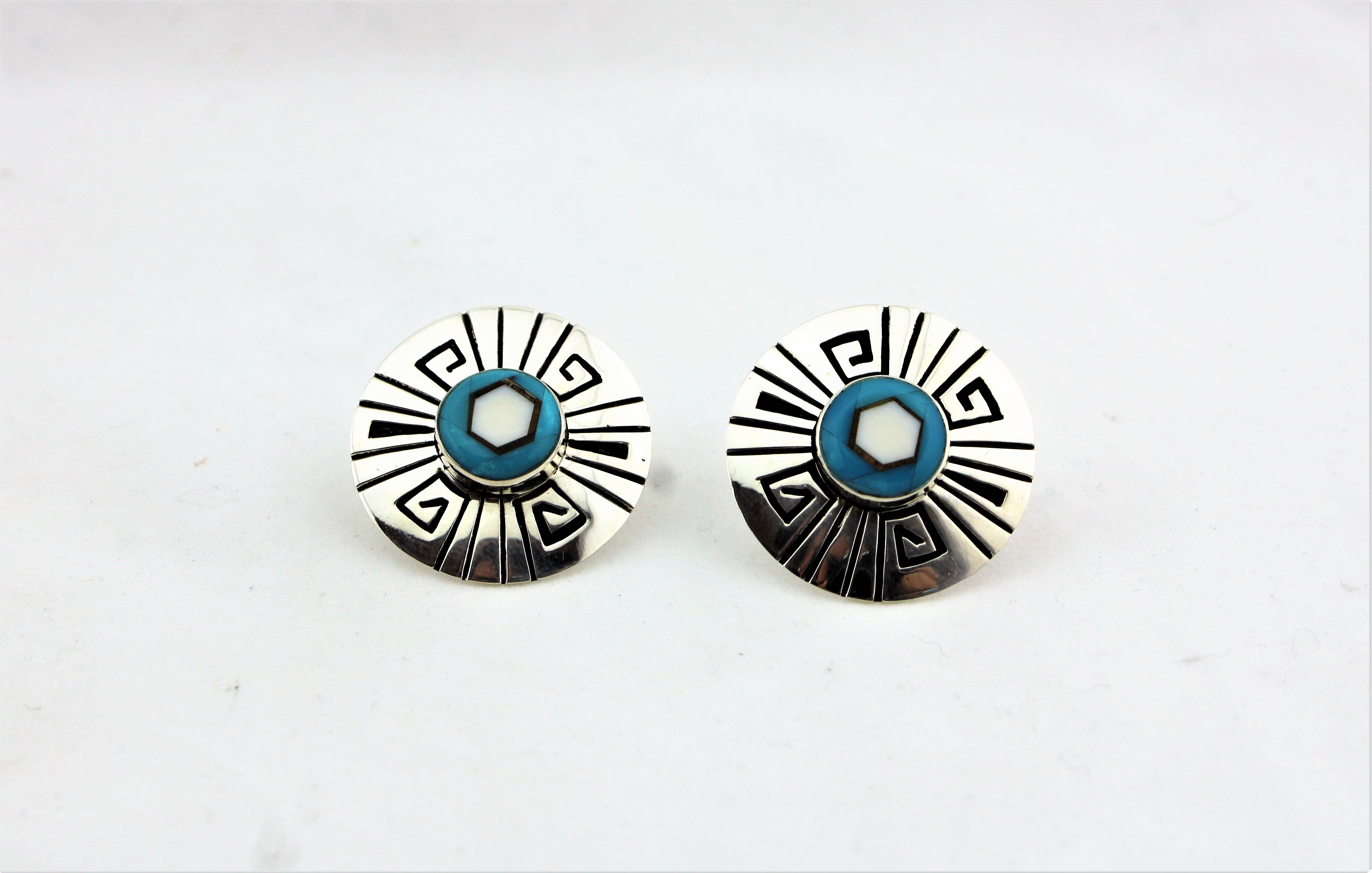 Abraham Begay Sterling Silver Overlay Earrings