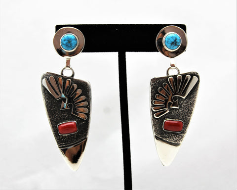 Jack Tom Sterling Turquoise and Coral Earrings