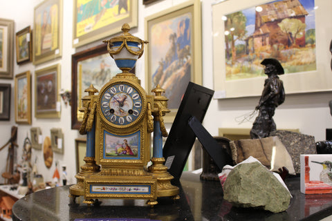 Antique French Ormolu and Enamel Clock