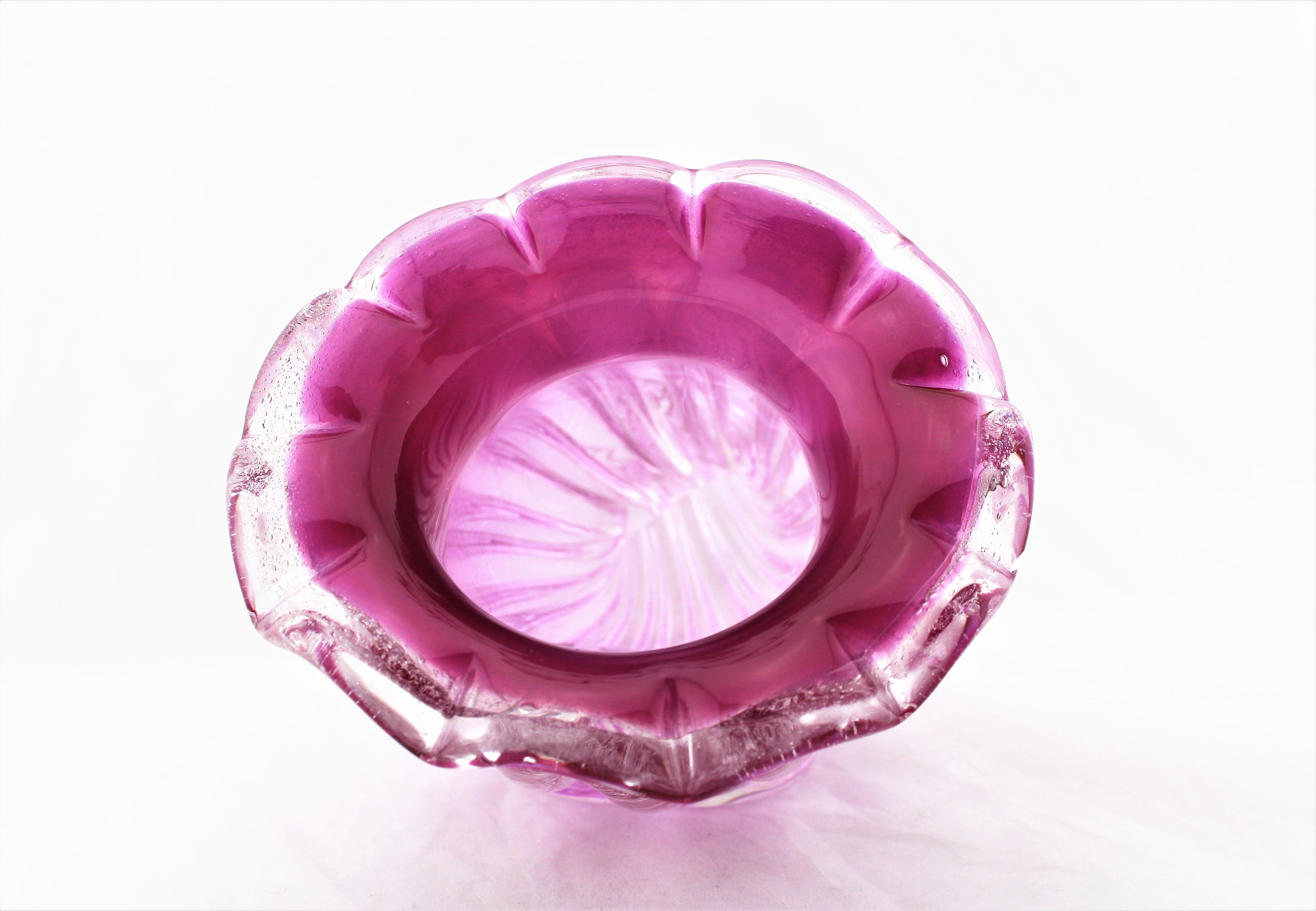 Pink Murano Sommerso Art Glass Cornucopia