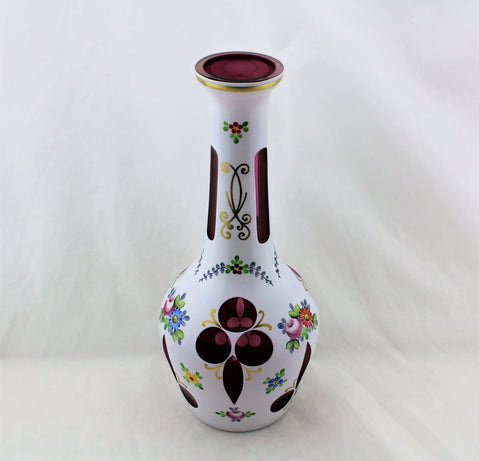 Bohemian Handpainted Cranberry Milk Glass