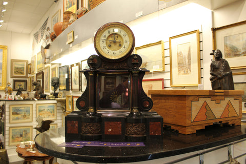 Antique French Black Slate and Red Marble Mantel Clock