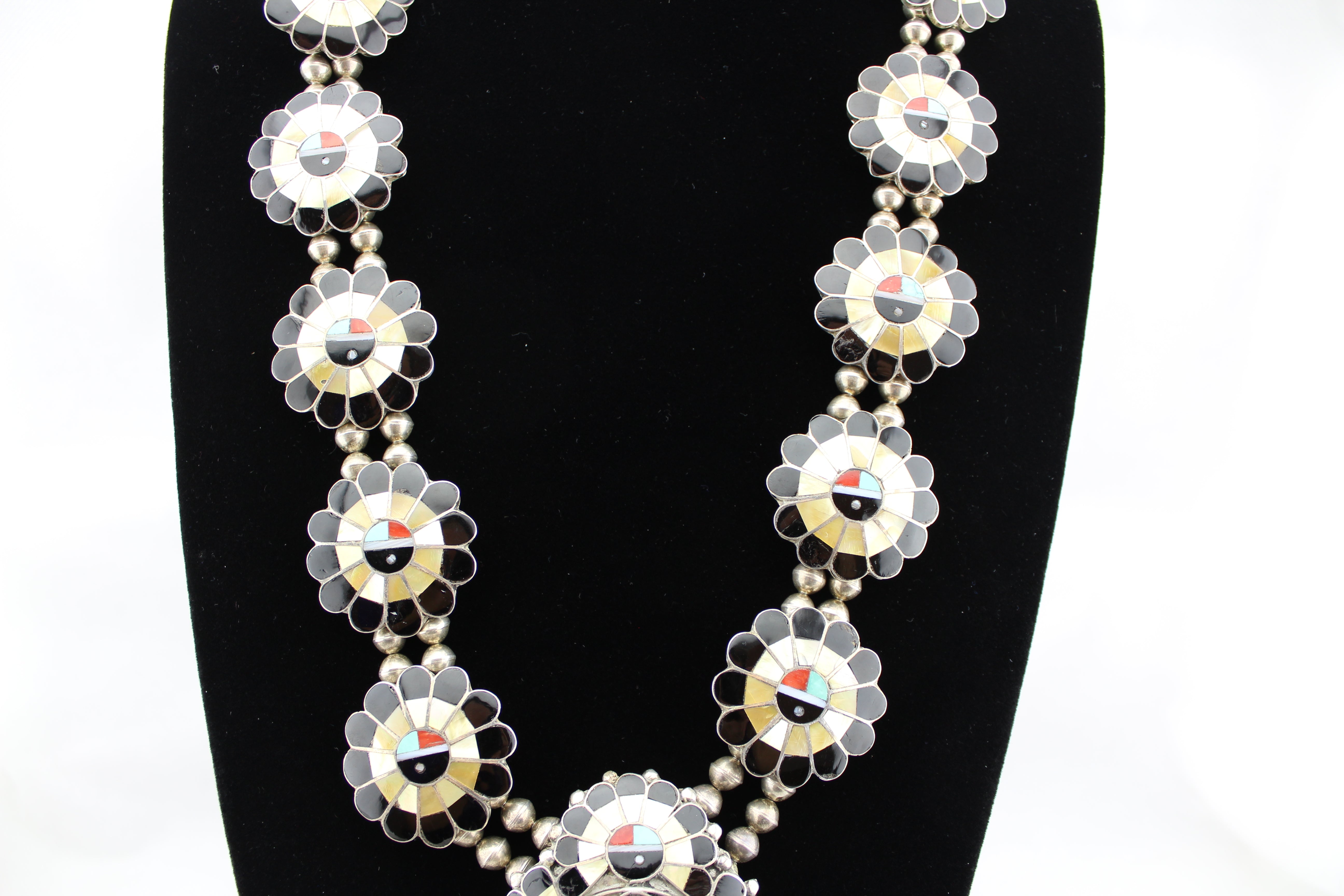 Vintage Zuni Sunface Squash Blossom Necklace