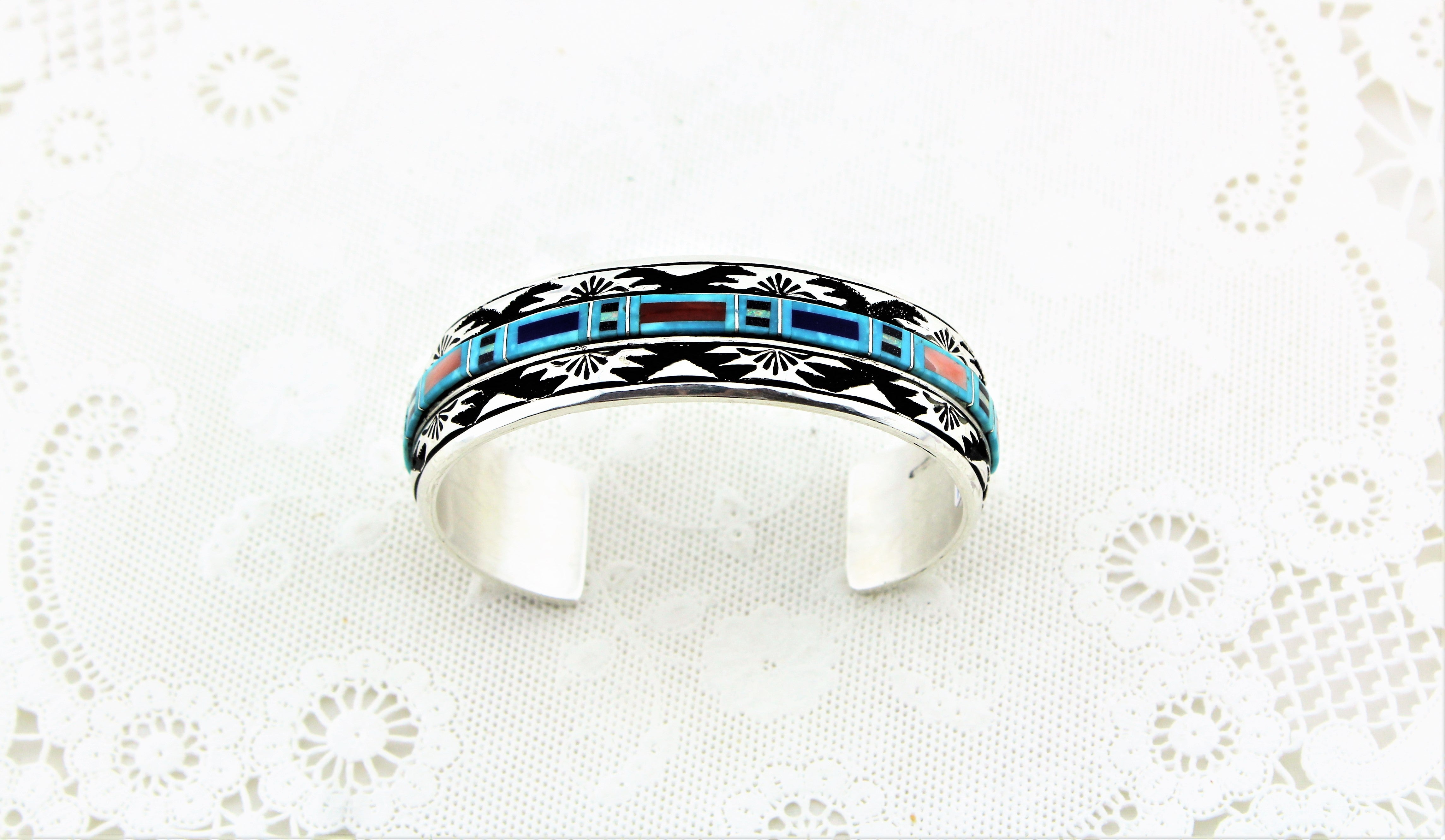 Abraham Begay Sterling Silver Micro-Inlay Bracelet