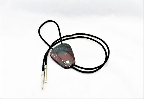 Polished Bloodstone Leather Bolo Tie