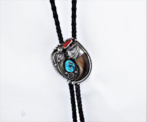 Sterling Silver and Bear Claw Bolo Tie