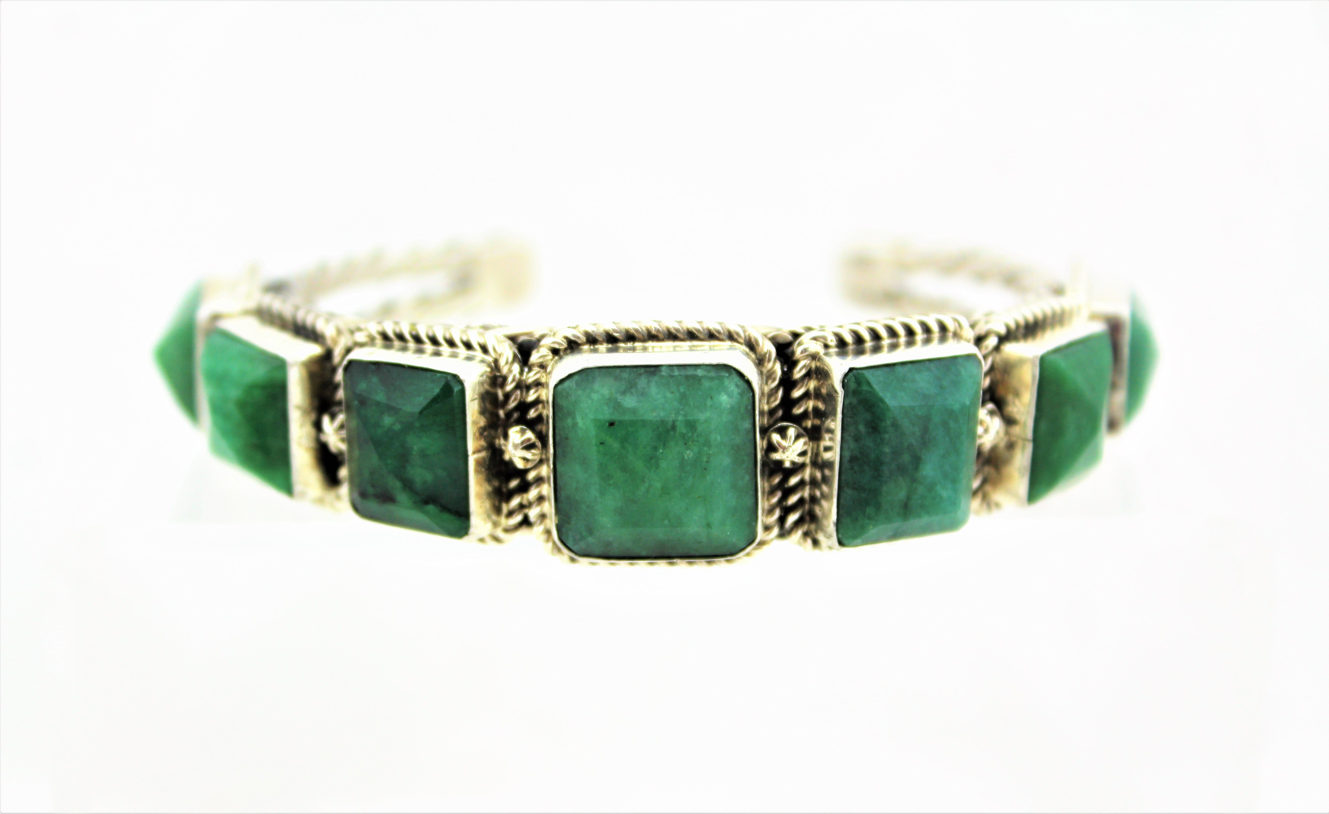 Natural Emeralds Sterling Silver Bracelet