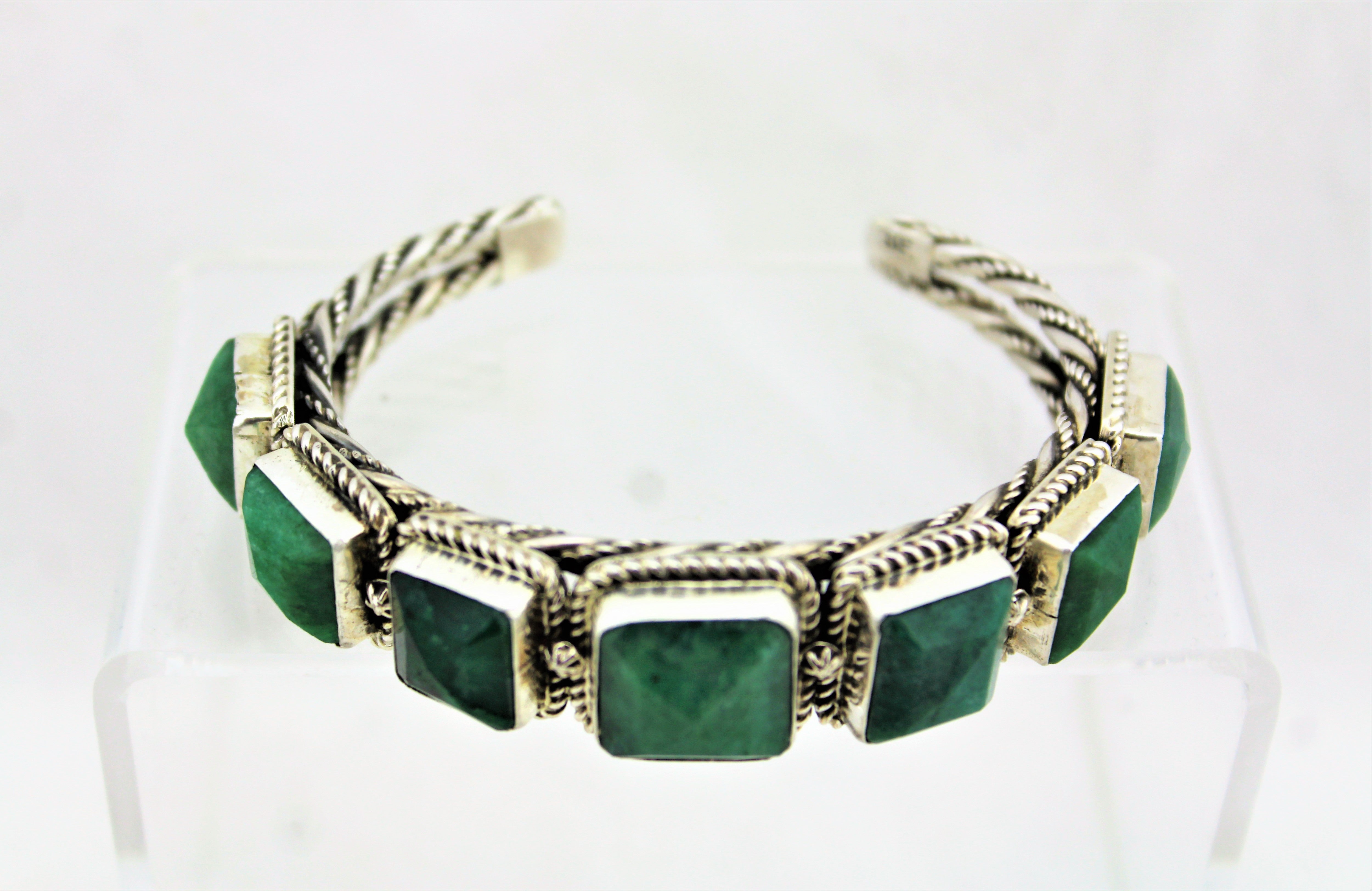 Natural Emeralds Sterling Silver Bracelet