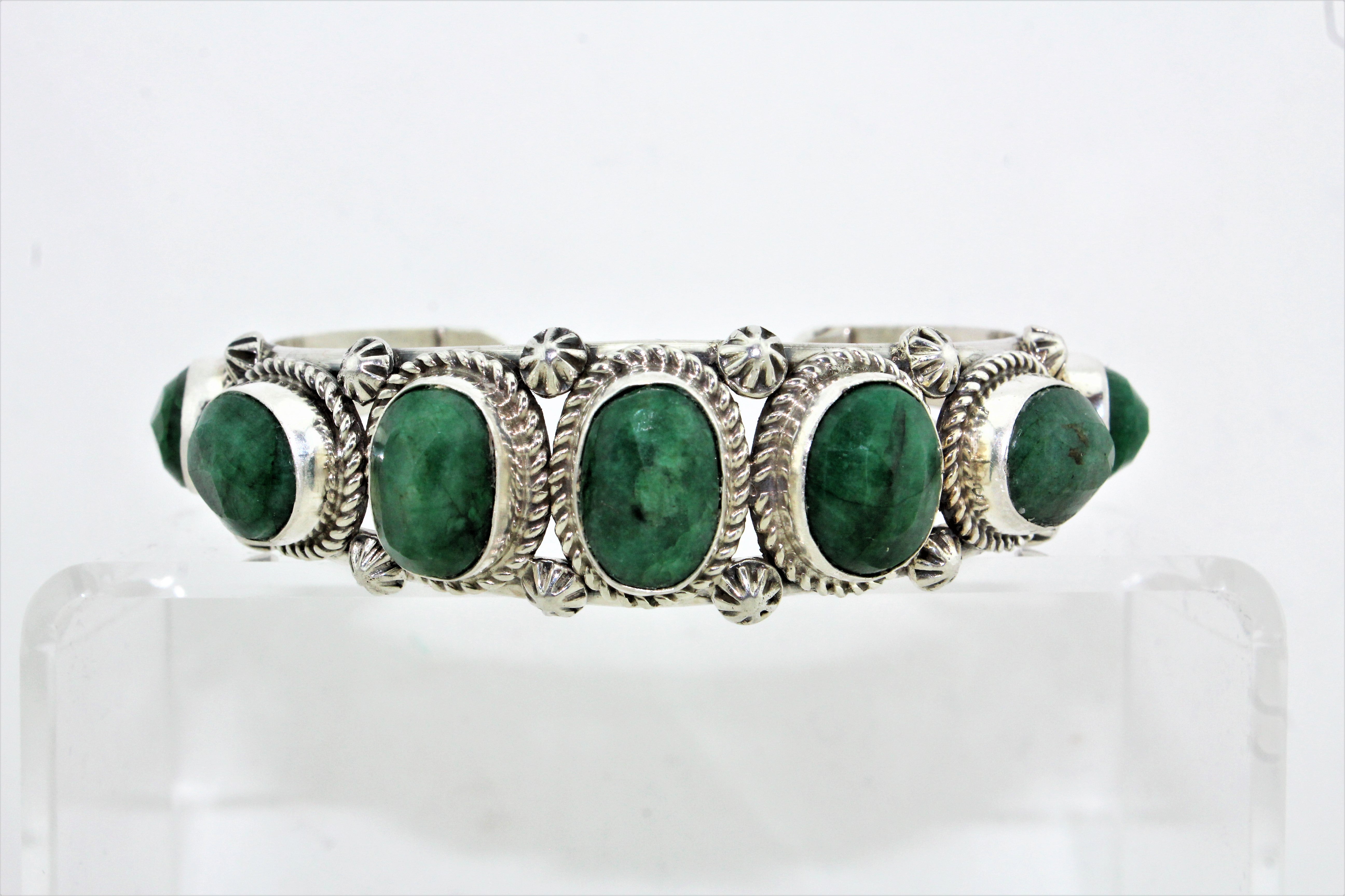 Natural Emerald Sterling Silver Bracelet