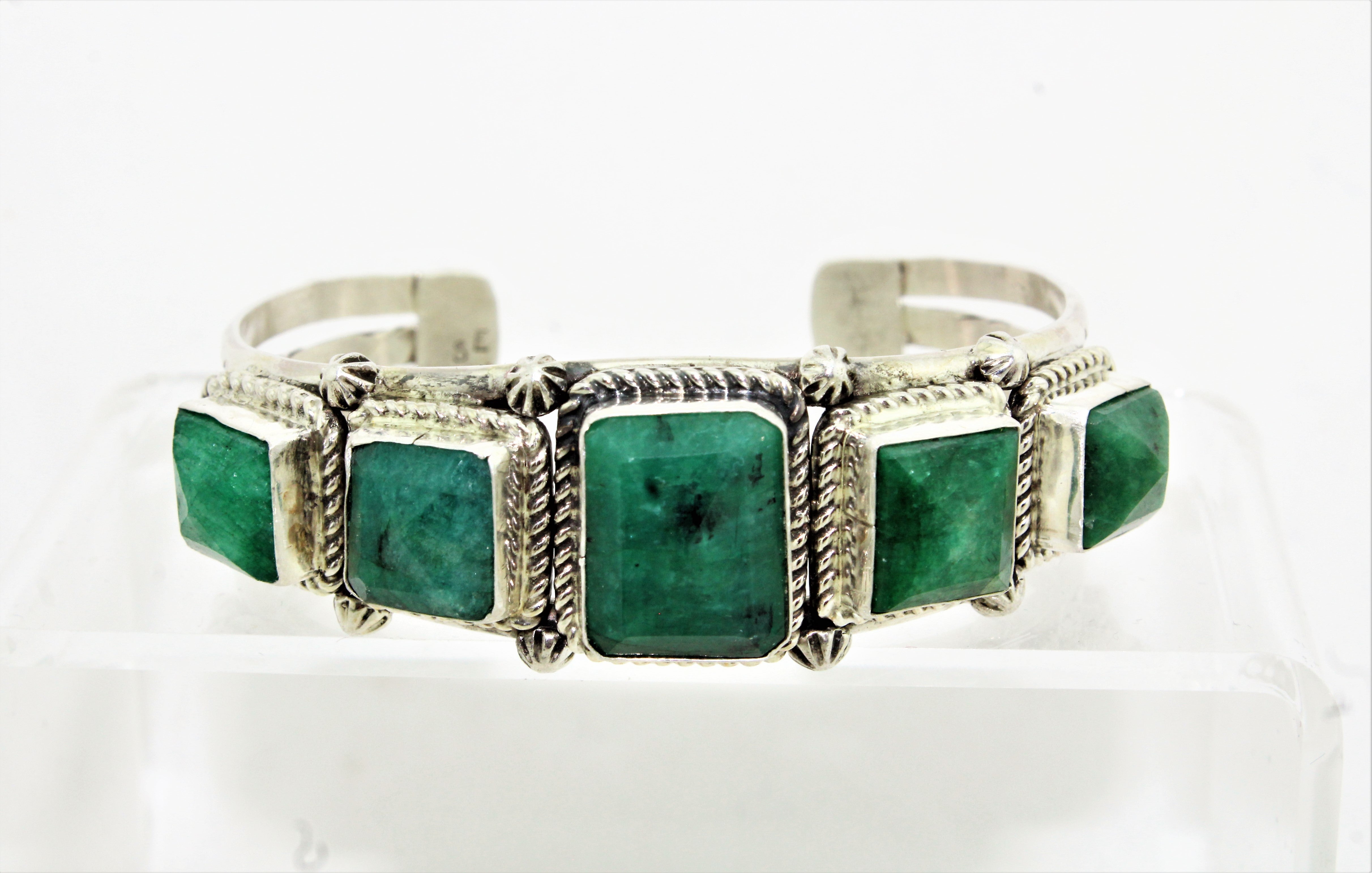 Natural Emeralds Sterling Silver Bracelet