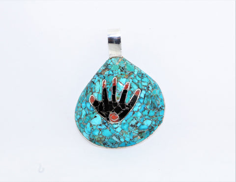 Santo Domingo Healing Hand Shell Mosaic Pendant