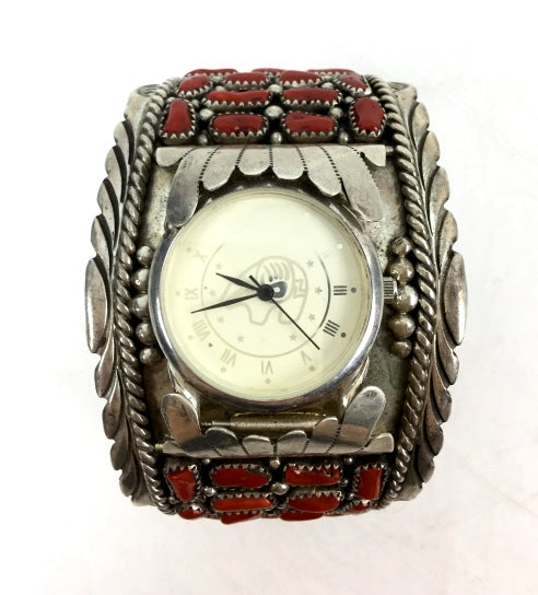 Sterling Silver and Coral Watch Cuff